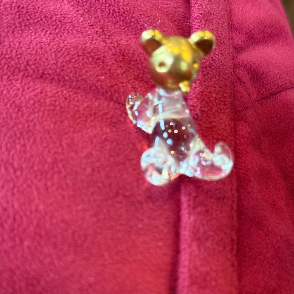 Vintage Hand Blown Glass Teddy Bear Figurine with Gold Accents